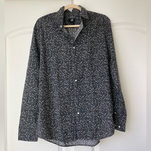 H&M Men's Dark Floral Button Down Shirt Slim Fit Large